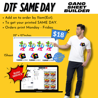 22"x12" DTF Transfer - Same Day - Gang Sheet Builder.