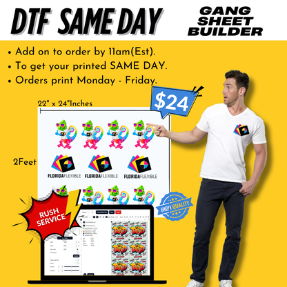 22"x24" DTF Transfer - Same Day - Gang Sheet Builder.