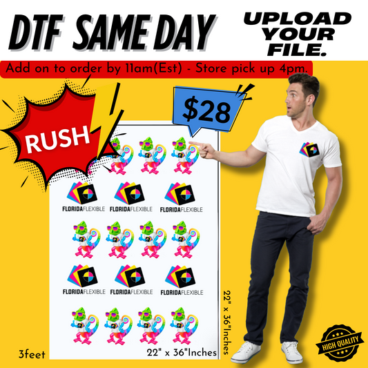 (22" x 36") DTF personalizado el MISMO DÍA por yarda.