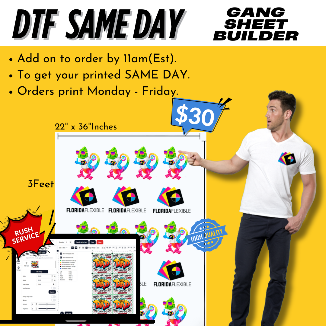 22"x36" DTF Transfer - Same Day - Gang Sheet Builder.
