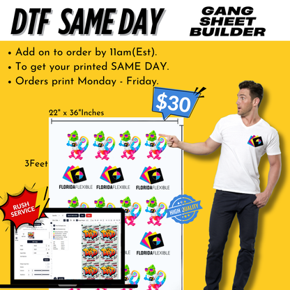 22"x36" DTF Transfer - Same Day - Gang Sheet Builder.